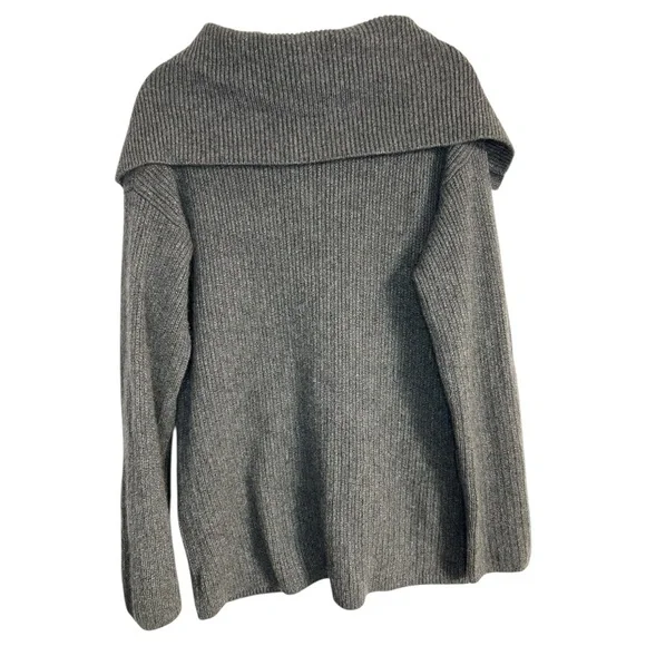 Forte Cashmere 100% Cashmere Gray Wide Lapel Buttoned Cardigan Sweater Lrg Flaw - Picture 2 of 6